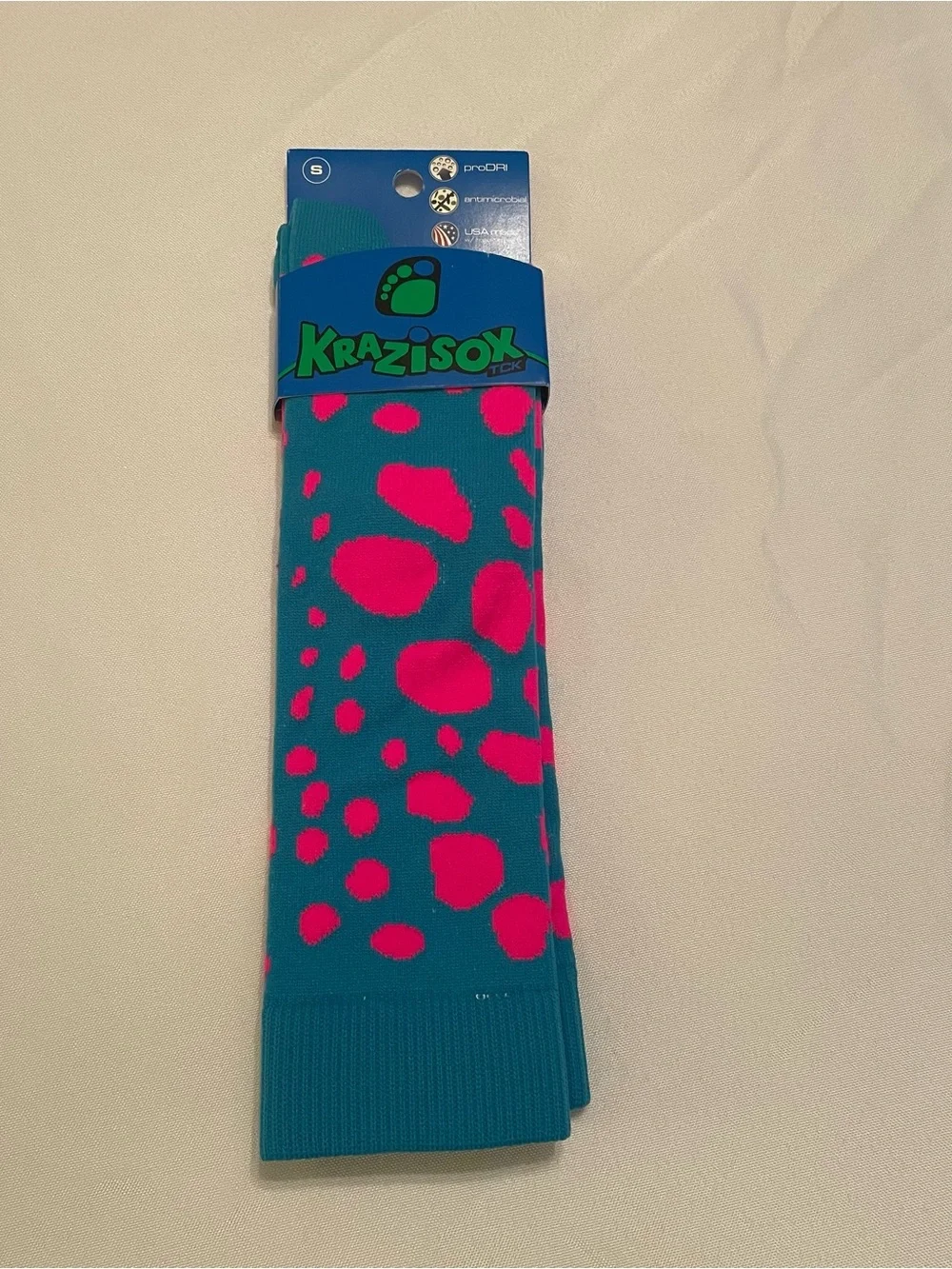 TCK KraziSox Bright Turquoise & Hot Pink Leopard Print Socks, NWT, Youth Sz 12-5